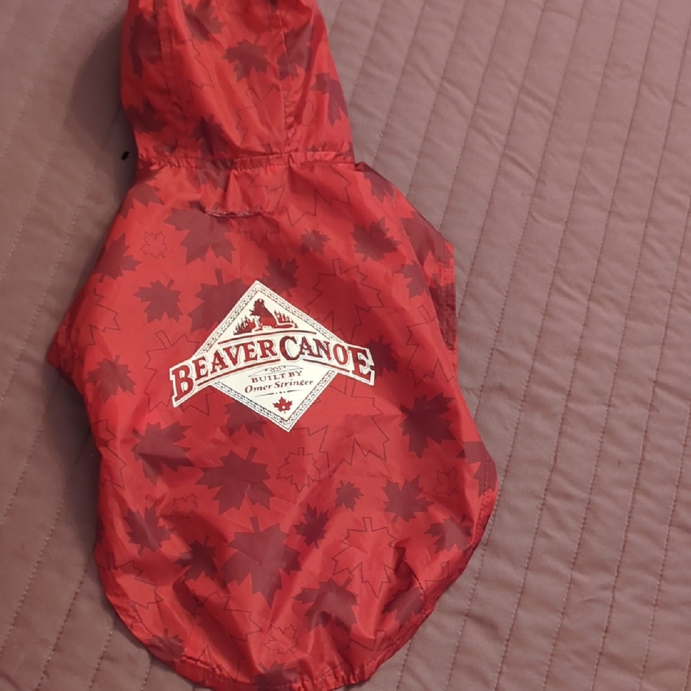 Beaver Canoe Red Maple-Print Dog Raincoat with Hood